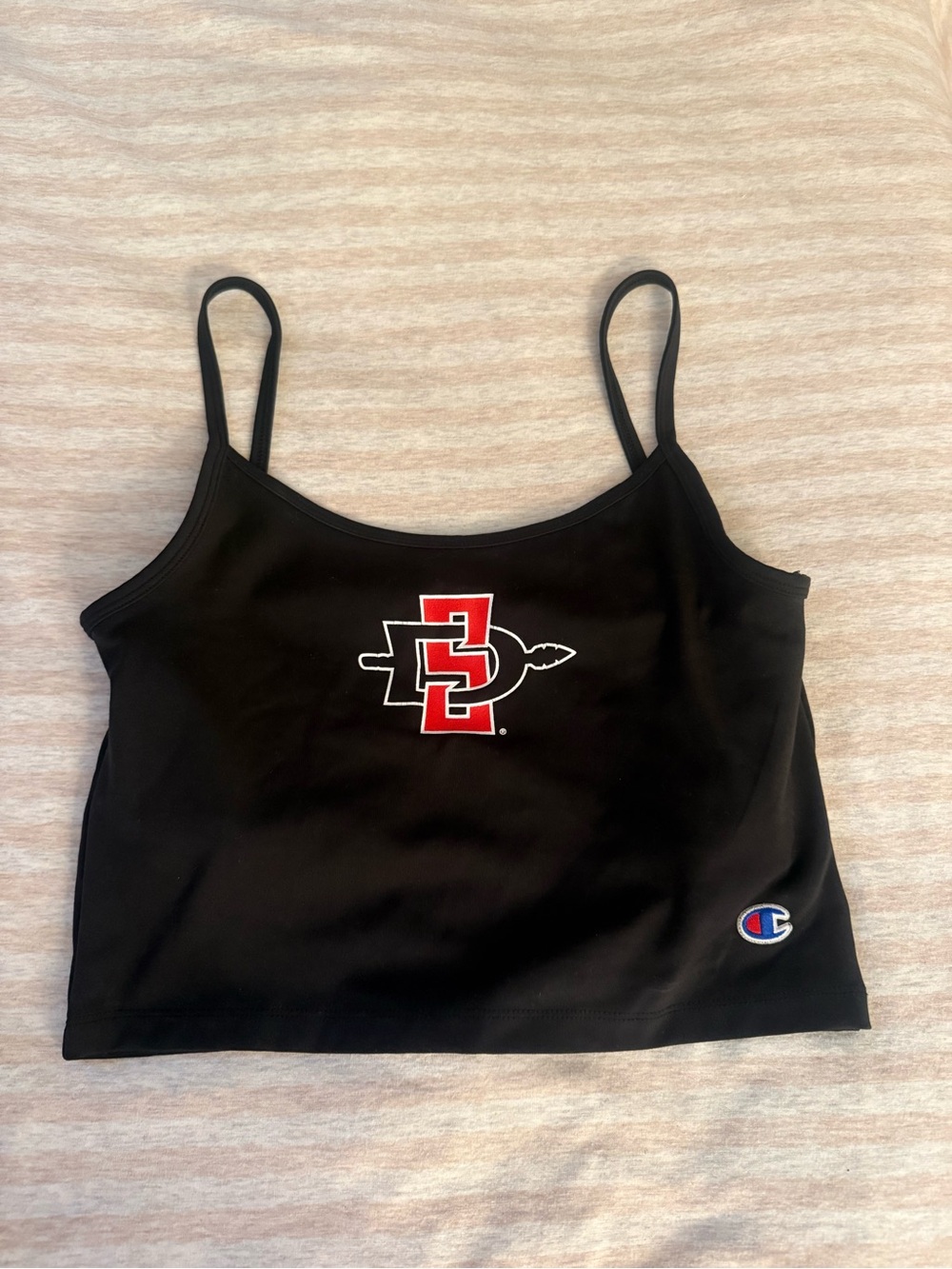 Champion Black San Diego State Logo Cropped Tank Top